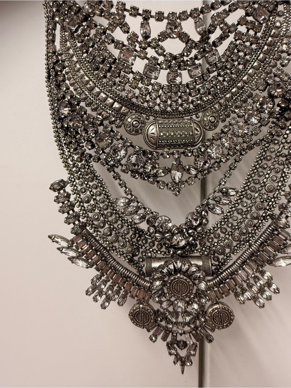Vintage-Inspired Silver Crystal Multi-Layer Bib Necklace - Women Jewelry